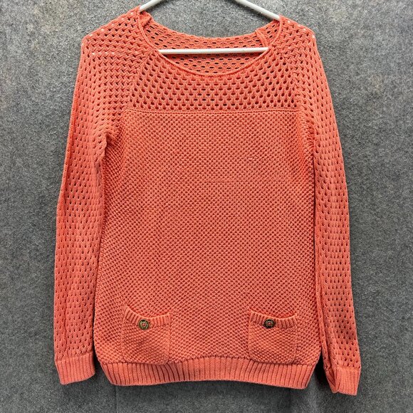 Lilly Pulitzer Sweater Women Small Coral Pink Supima Cotton Pockets Open Knit - Picture 1 of 11